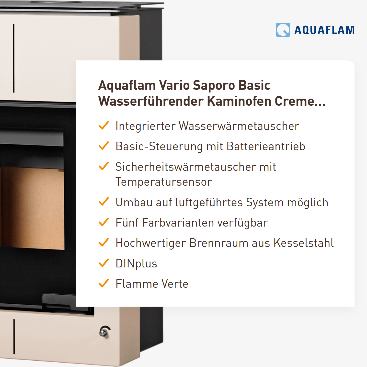 Aquaflam Vario Saporo Basic Wasserführender Kaminofen Creme 11/5 kW