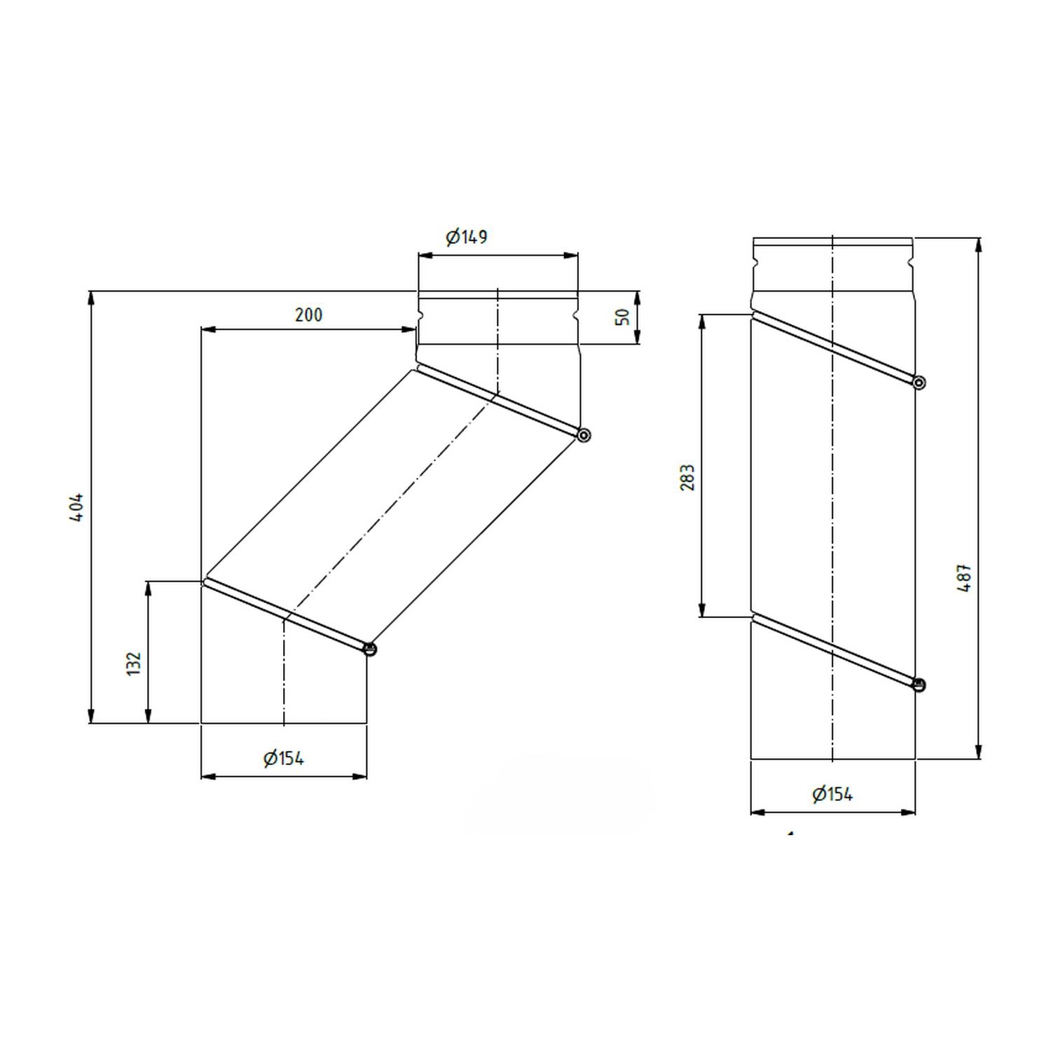 Raik coude décalé LS diamètre 150x404x2,00mm rétréci V:15-200mm orientable gris