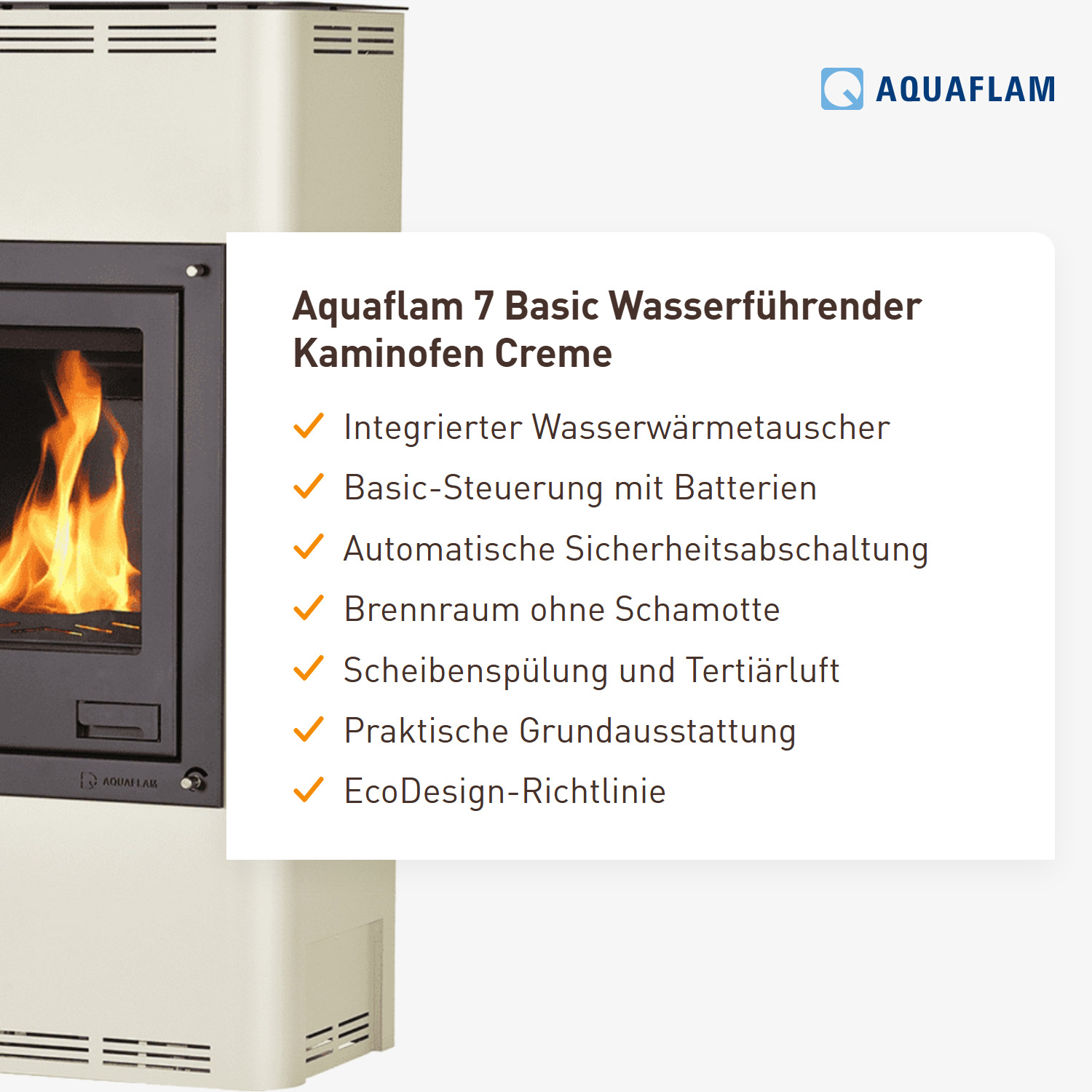 Aquaflam 7 Basic Wasserführender Kaminofen Creme