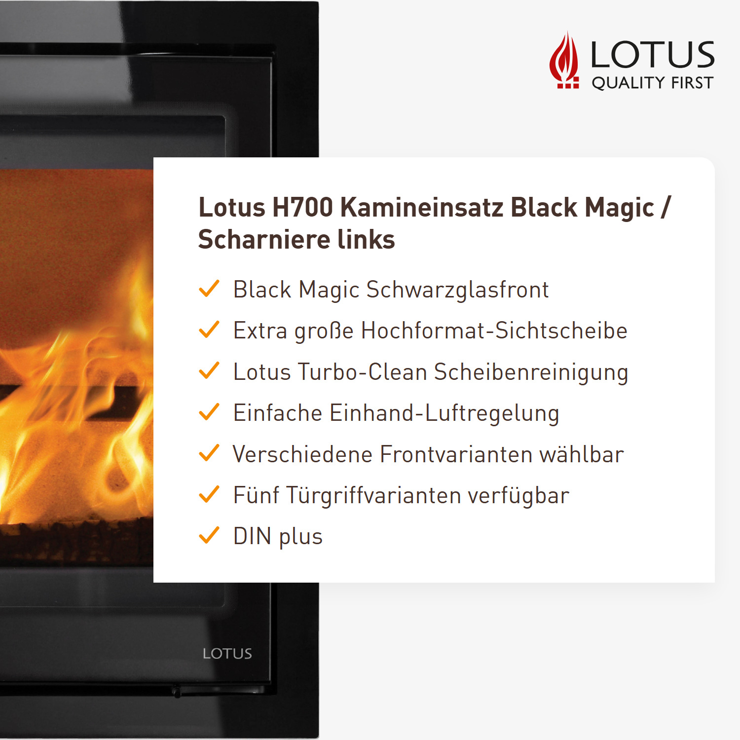 Lotus H700 Kamineinsatz Black Magic / Scharniere links