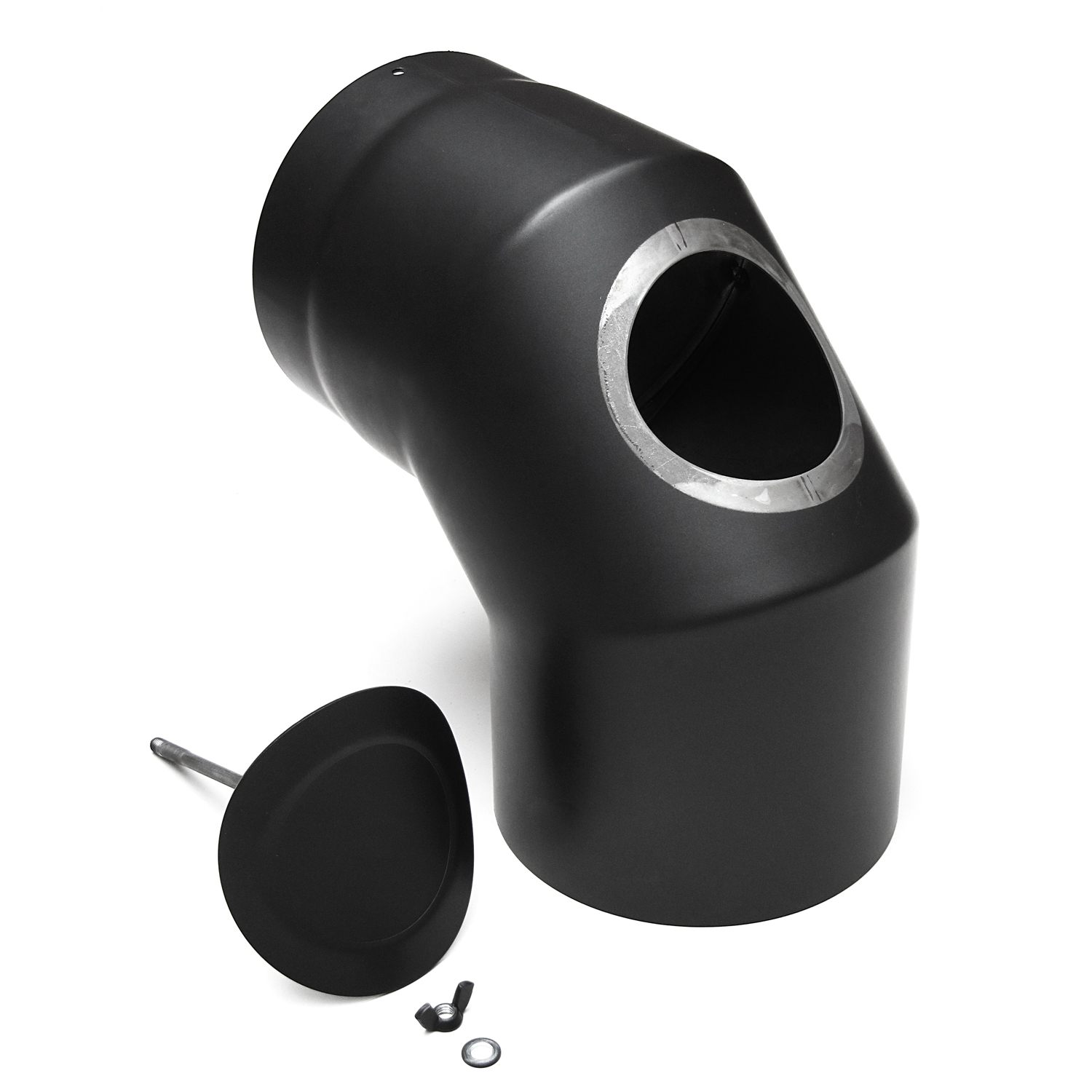 Raik Basic Rauchrohrbogen 160mm schwarz 90° mit Tür für Rauchrohr / Ofenrohr