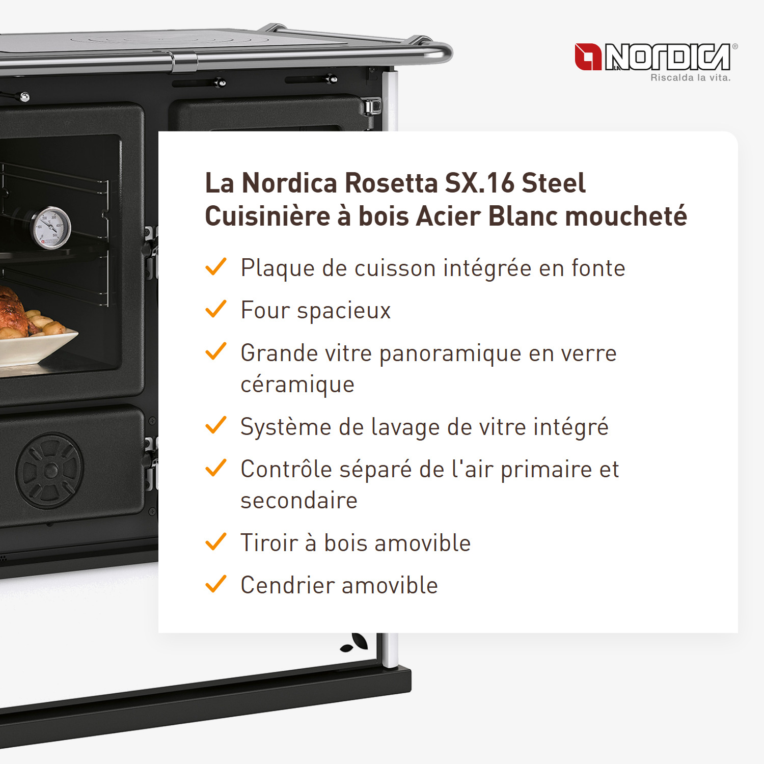 La Nordica Rosetta SX.16 Steel cuisinière à bois acier blanc moucheté