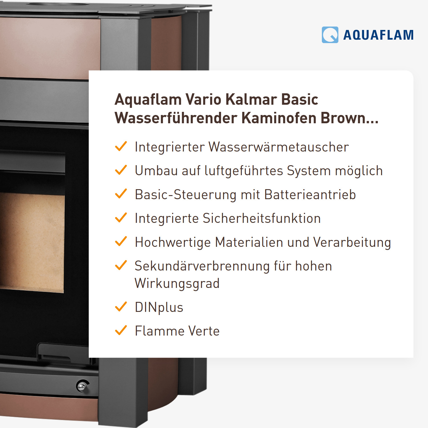 Aquaflam Vario Kalmar Basic Wasserführender Kaminofen Brown 11/5 kW