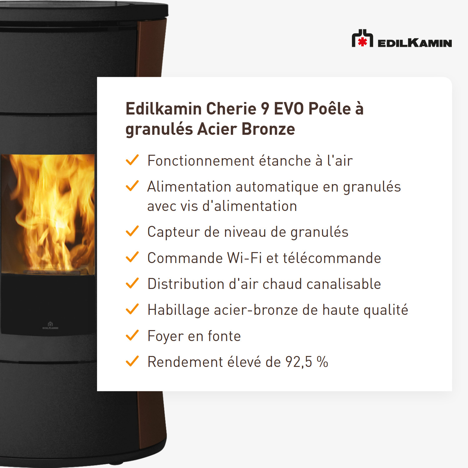 Edilkamin Cherie 9 EVO Poêle à granulés Acier Bronze