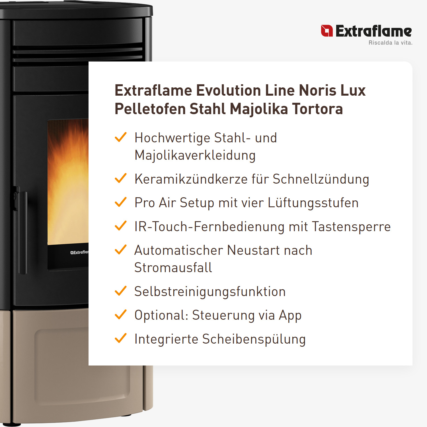 Extraflame Evolution Line Noris Lux Pelletofen Stahl Majolika Tortora