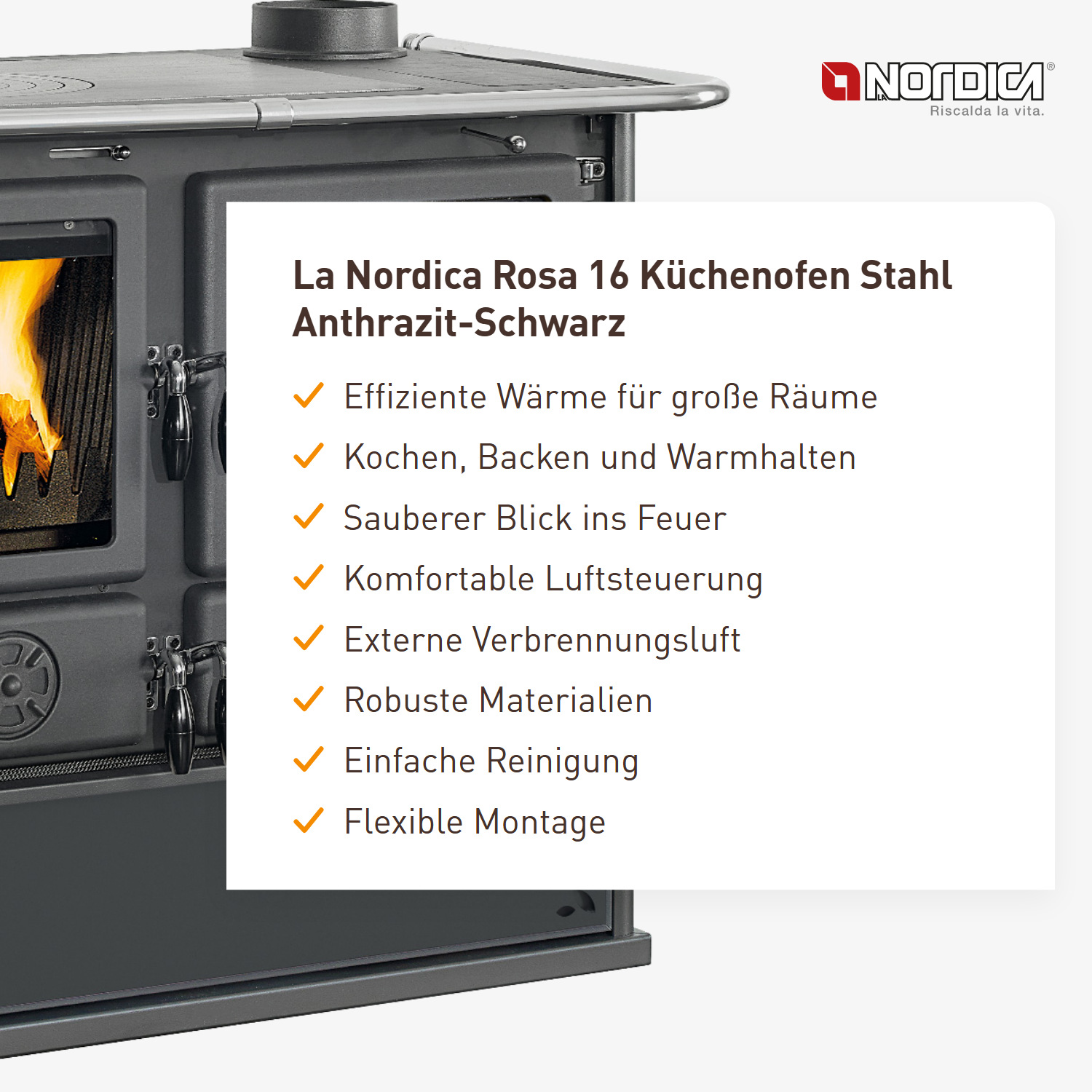 La Nordica Rosa 16 Küchenofen Stahl Anthrazit-Schwarz