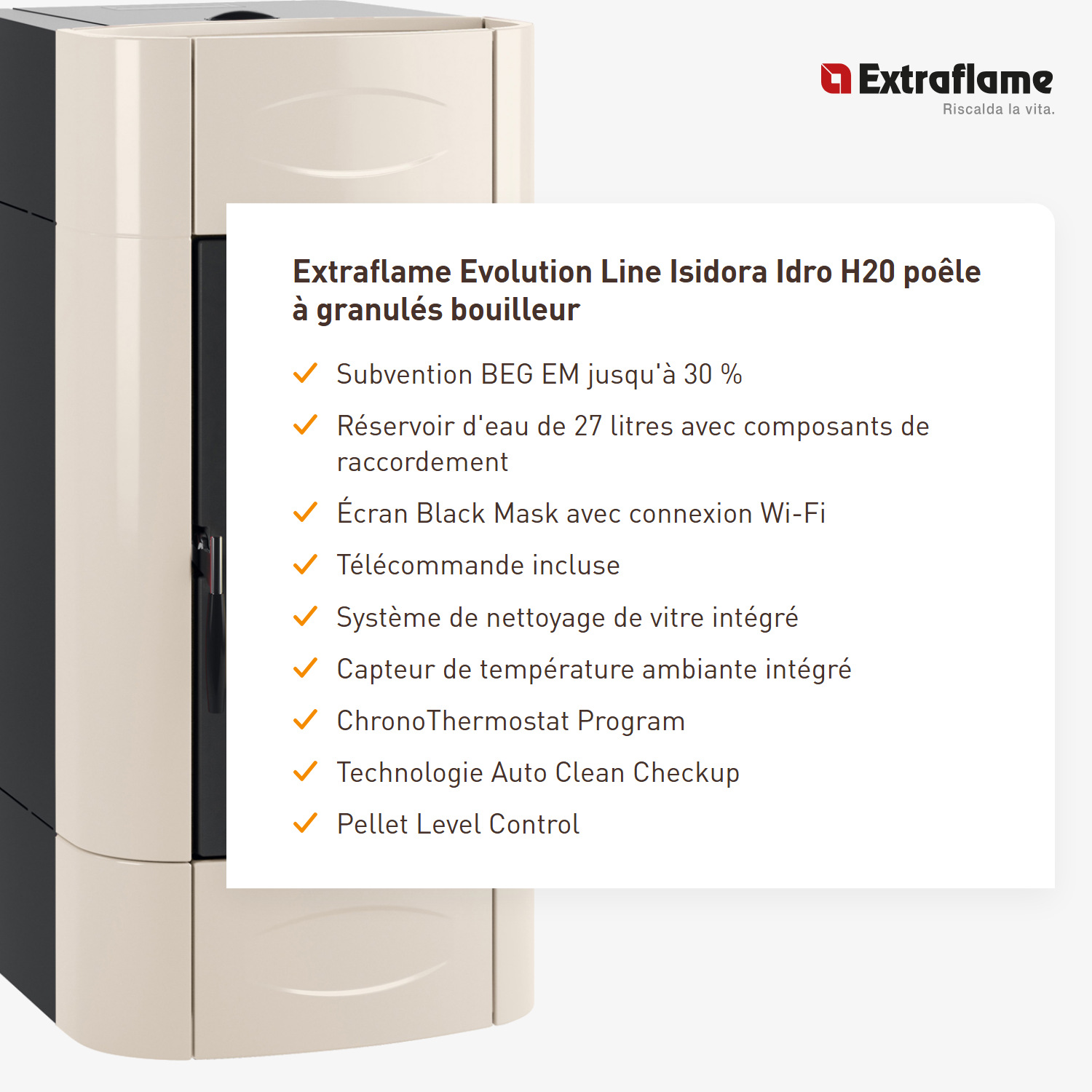 Extraflame Evolution Line Isidora Idro H20 poêle à granulés bouilleur Ivoire