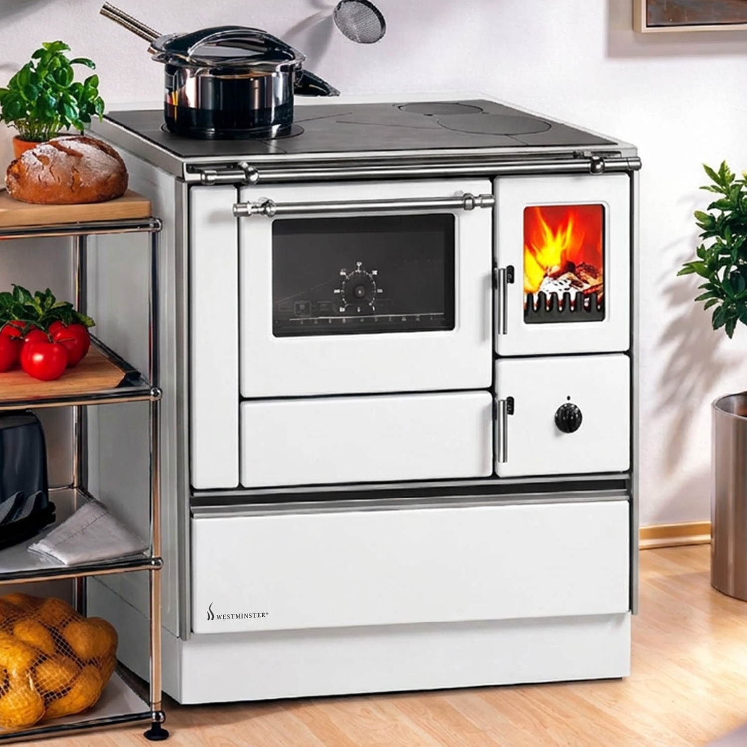 Westminster K 76F-90 Holzherd 7,6 kW weiß Rauchrohranschluss links