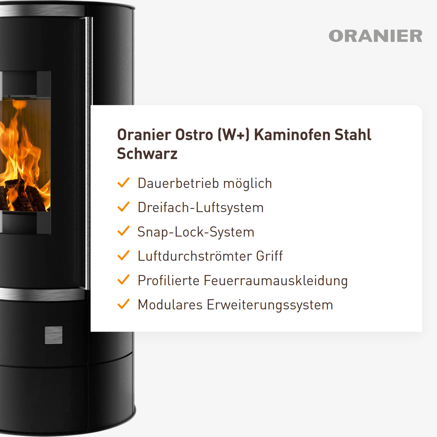 Oranier Ostro (W+) Kaminofen Stahl Schwarz