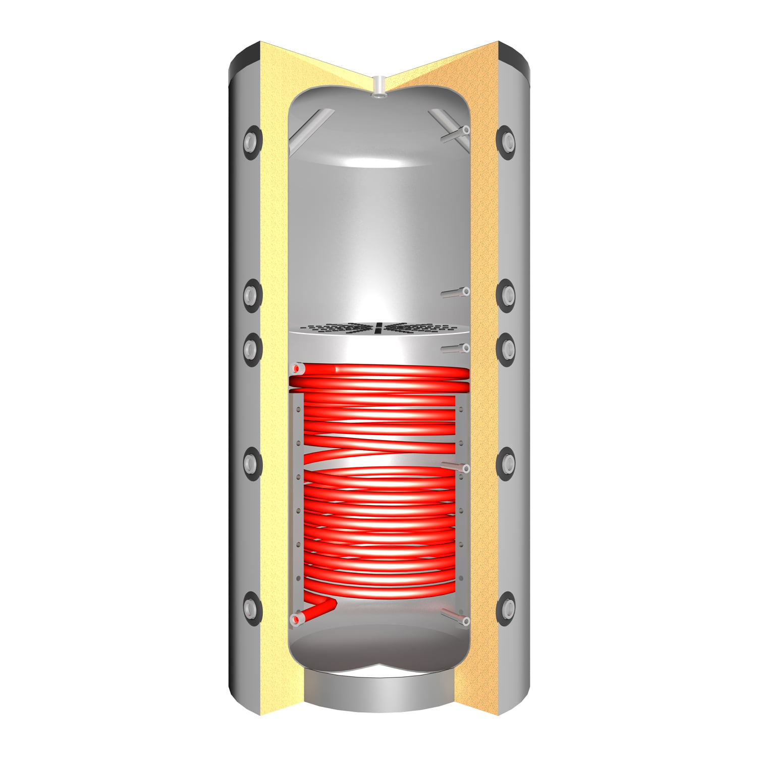 Ballon tampon TPSLR 1500 (1501 litres) avec système de charge stratifiée 1x échangeur de chaleur solaire