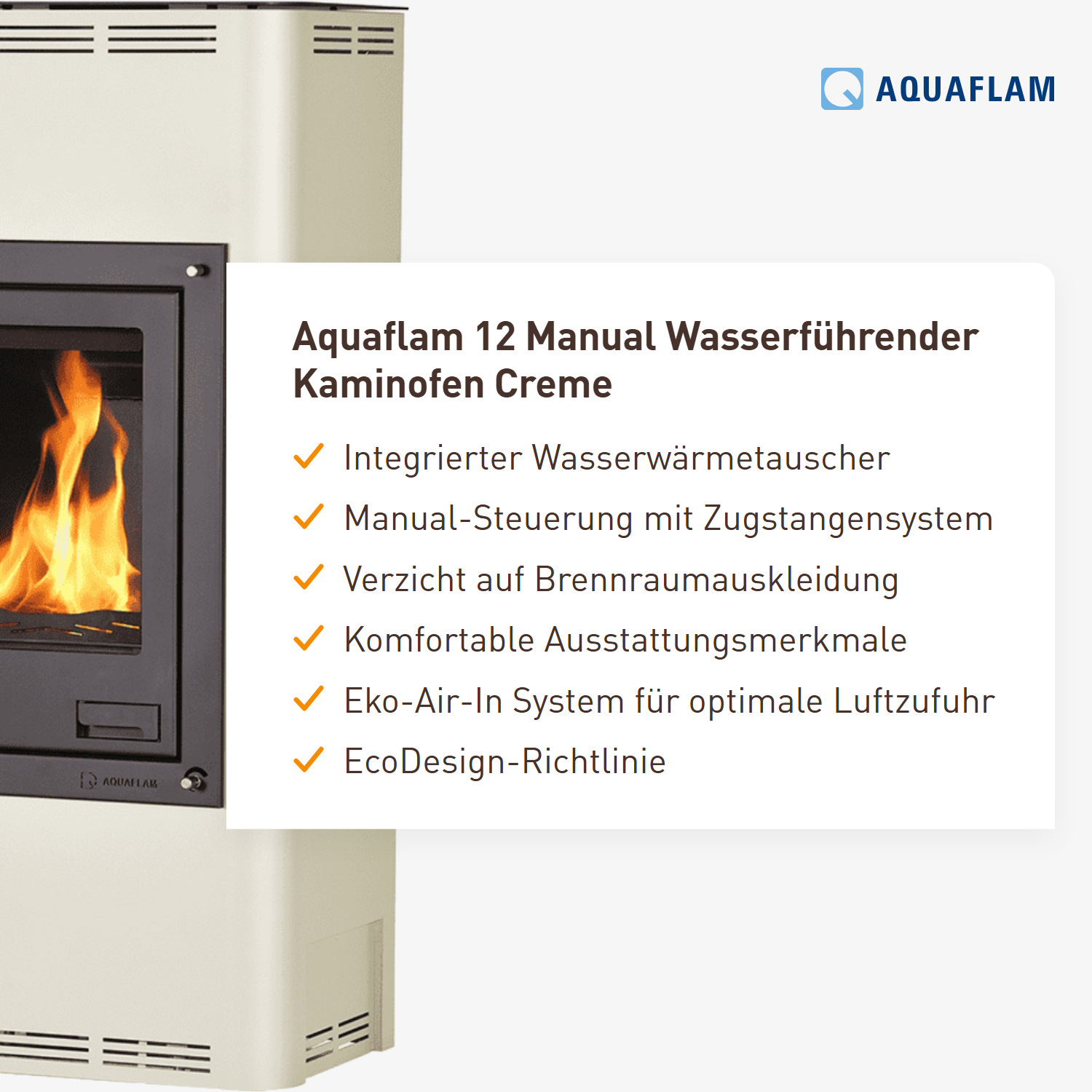 Aquaflam 12 Manual Wasserführender Kaminofen Creme