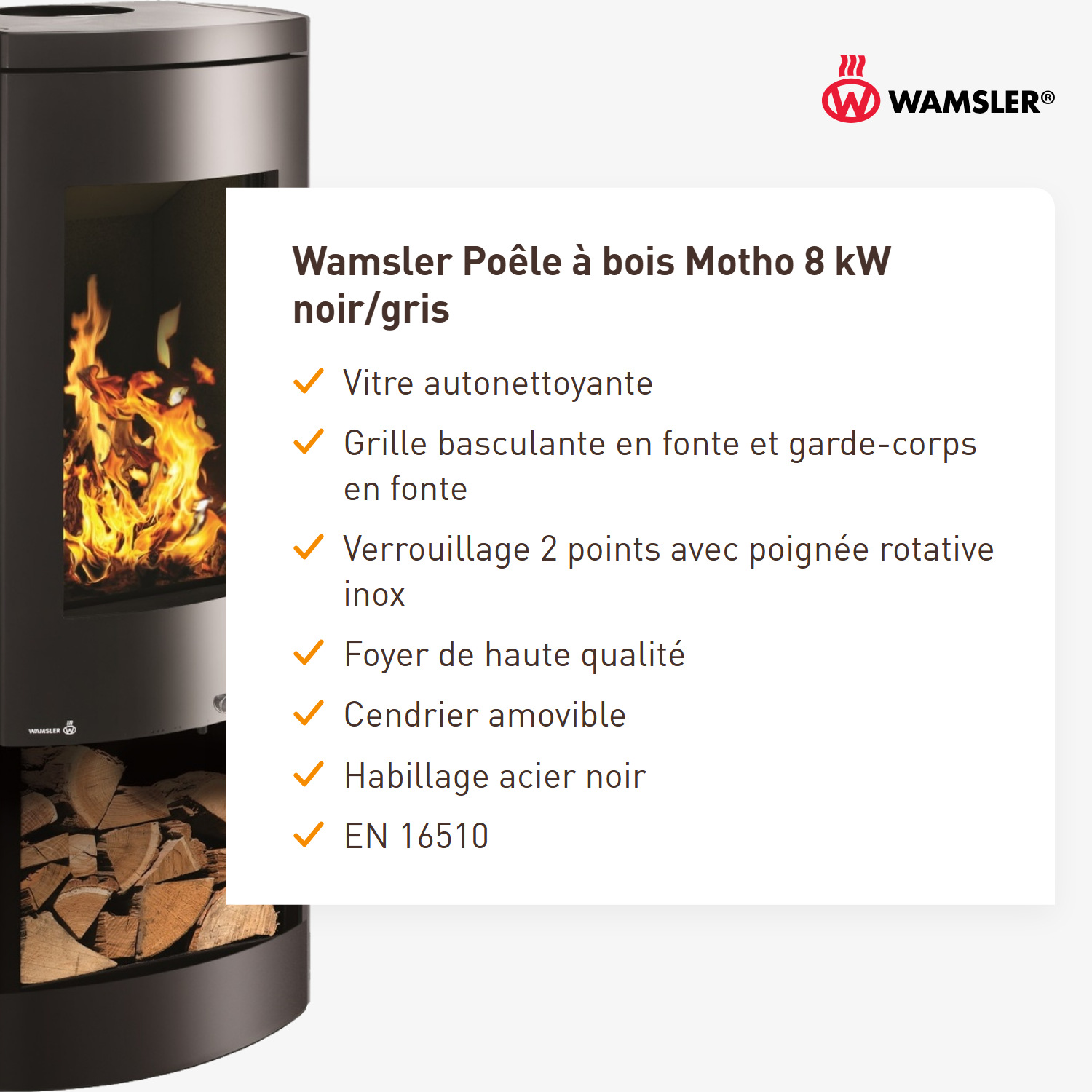 Wamsler poêle à bois « Motho » acier noir/gris